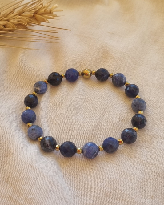 Bracelet Luna Sodalite et hématites dorées