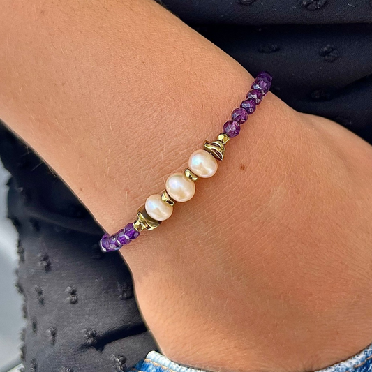 Bracelet Améthyste, Hématite et perles de culture 