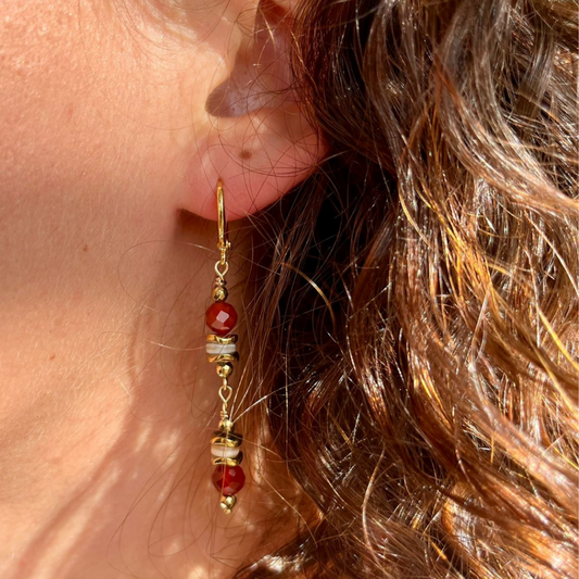 Boucles d'oreilles DOREEN Cornaline et nacre 