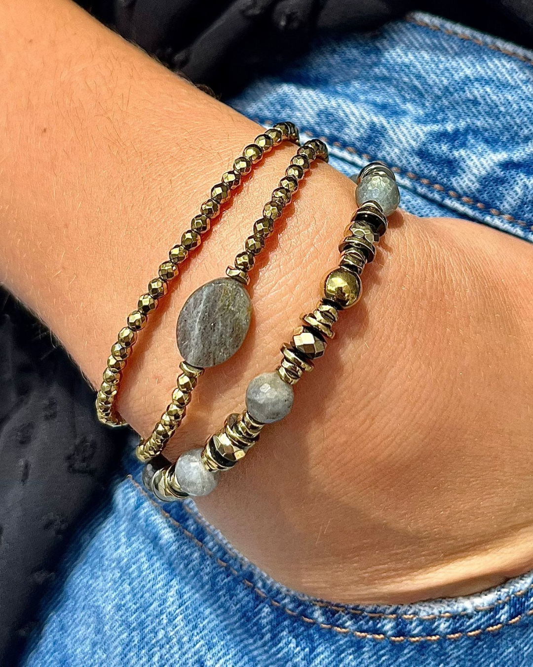 Bracelet double Pamina Labradorite et Hématites dorées