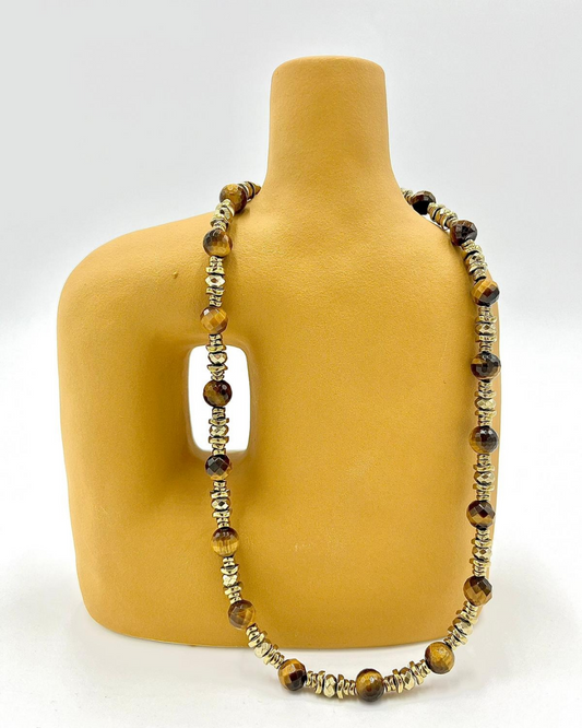 Collier Freya Oeil de tigre et hématites dorées