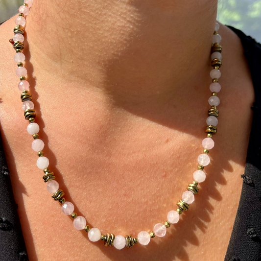 Collier CORNELIUS Quartz rose et Hématite 