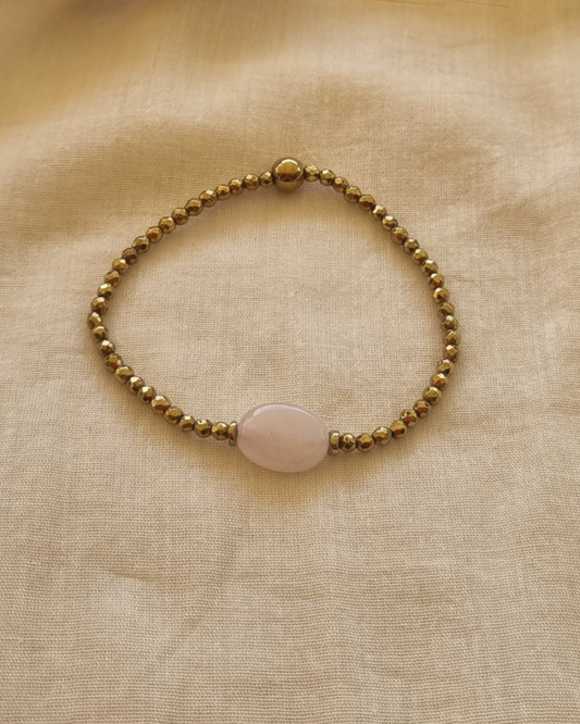 Bracelet PAMINA Quartz rose & Hématites dorées