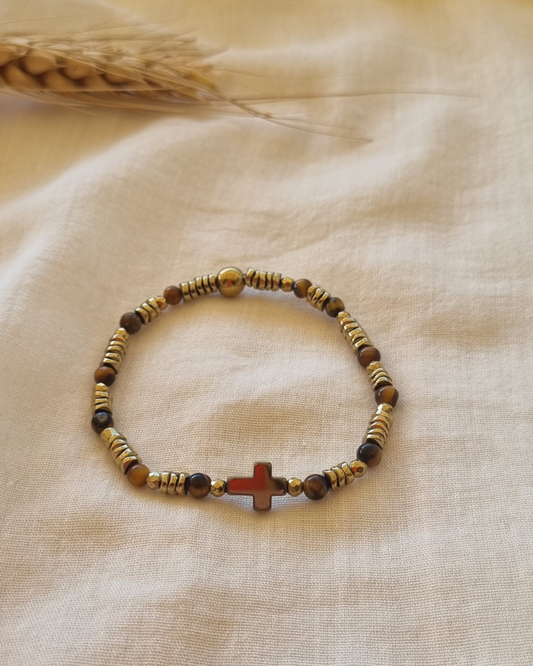 Bracelet Sybille Oeil de tigre et hématites dorées