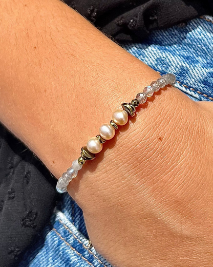 Bracelet Séléna Labradorite, perles de culture et hématites dorées