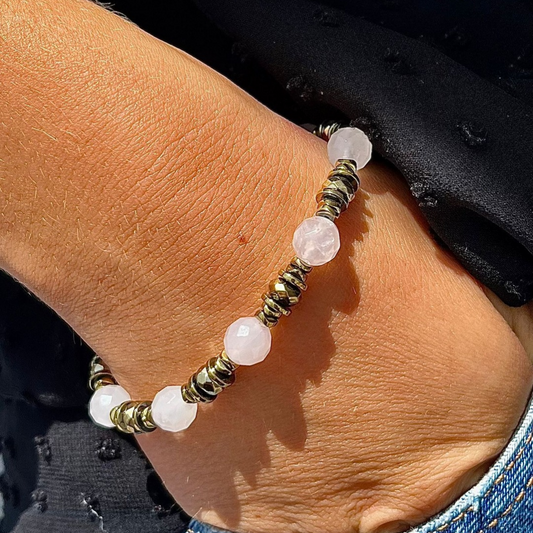 Bracelet Quartz rose et Hématite FREYA 