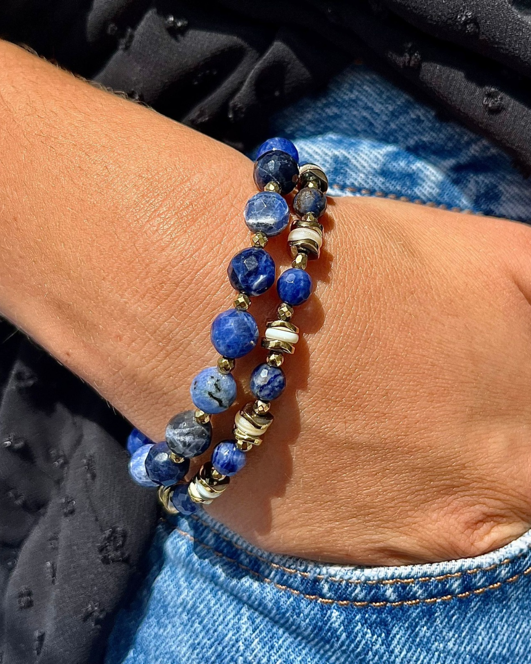 Bracelet Luna Sodalite et hématites dorées
