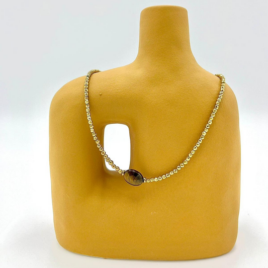 Collier PAMINA oeil de tigre et hématites 