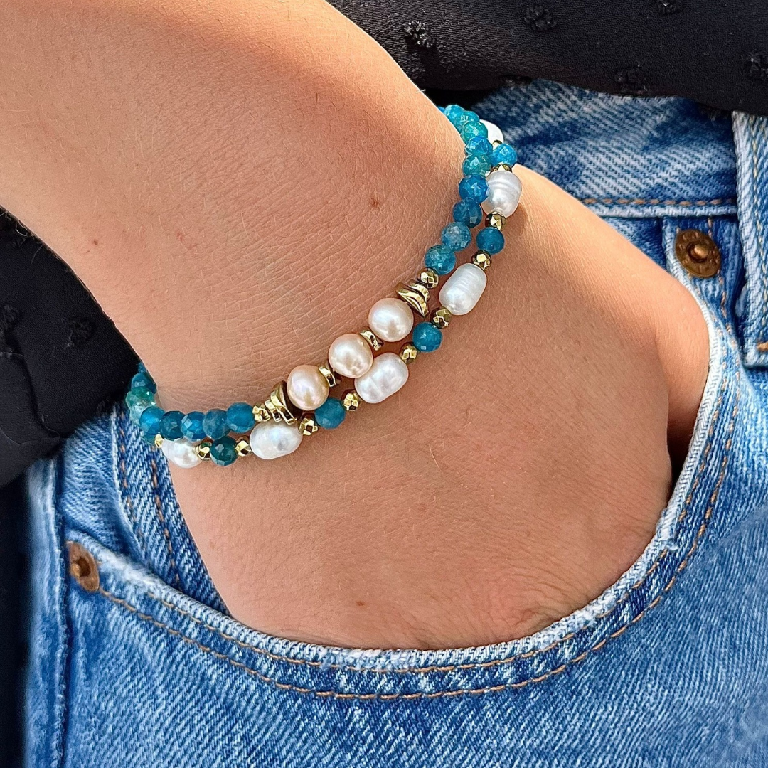 Bracelet Apatite, hématites et perles de culture 