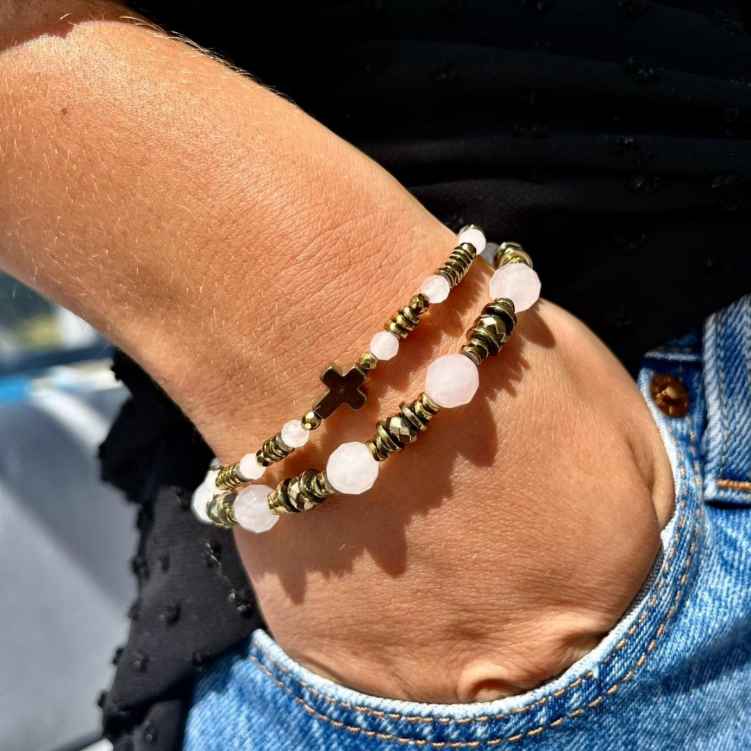 Bracelets quartz rose et Hématite 
