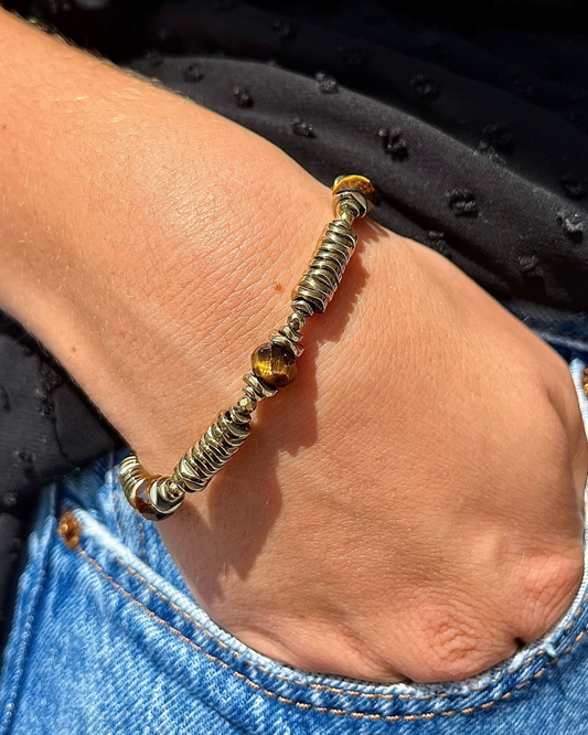 Bracelet Mélisandre Oeil de tigre et Hématites dorées