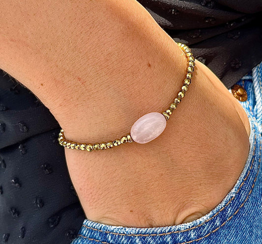 Bracelet Quartz rose et Hématite PAMINA