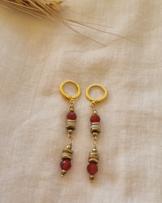Boucles d'oreilles Cornaline, Hématite et nacre DOREEN