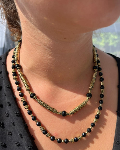 Collier Cornélius Onyx et hématites dorées