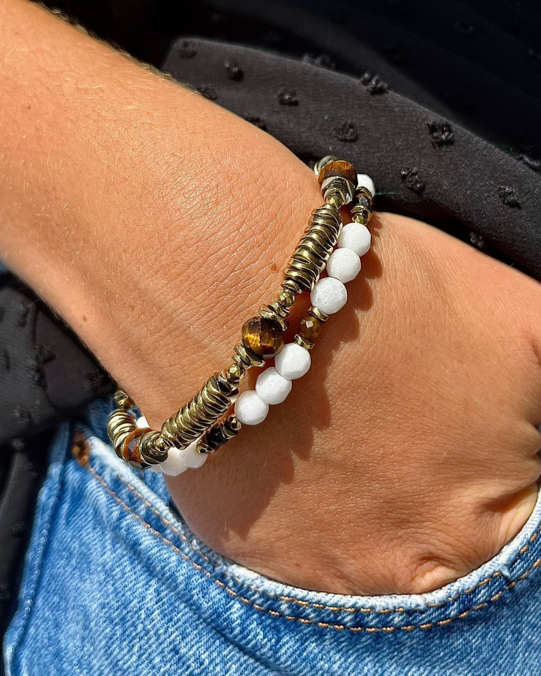 Bracelet Mélisandre Oeil de tigre et Hématites dorées