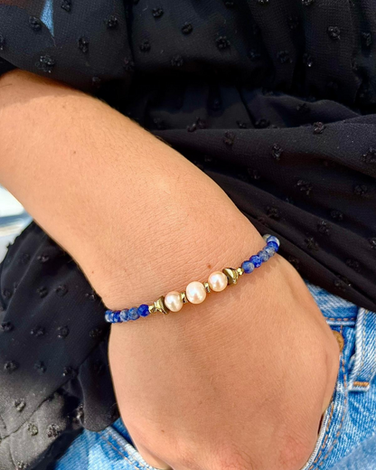 Bracelet Séléna Sodalite, perles de culture et hématites dorées