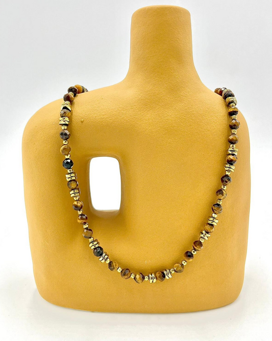 Collier Cornélius Oeil de tigre et Hématites dorées