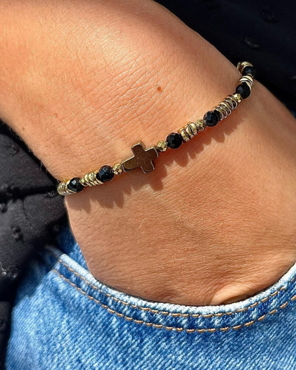 Bracelet Sybille Onyx et Hématites dorées