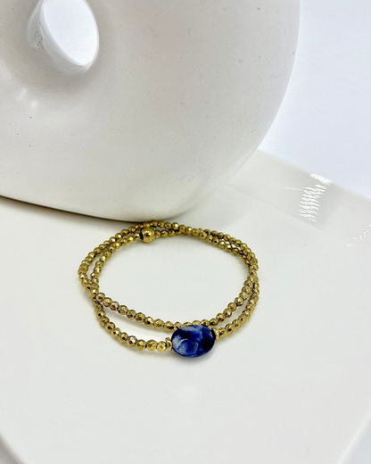 Bracelet double Pamina Sodalite et hématites dorées