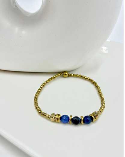 Bracelet Cordélia Sodalite et Hématites dorées