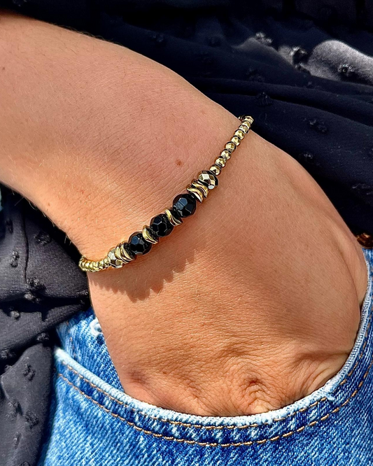 Bracelet CORDÉLIA Onyx et hématites dorées