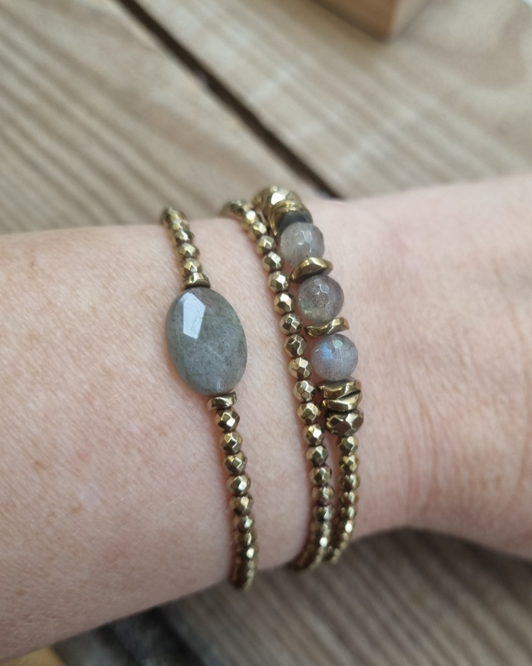 Bracelet Cordélia  Labradorite et Hématite dorées