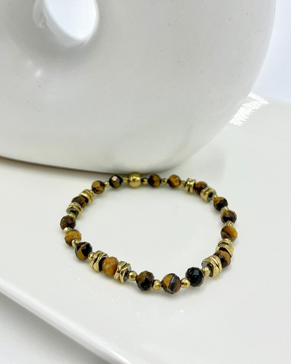 Bracelet Cornélius oeil de tigre et hématites dorées
