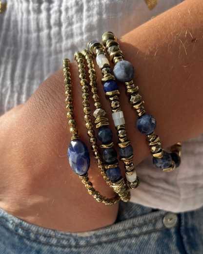 Bracelet Cordélia Sodalite et Hématites dorées