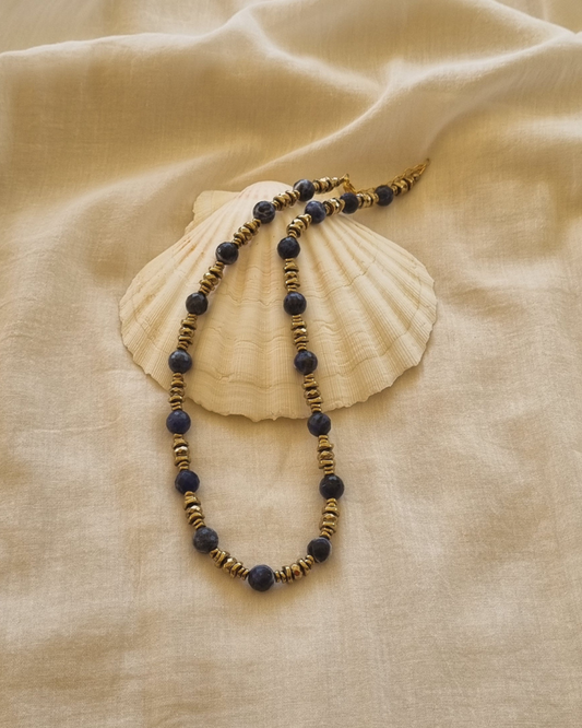 Collier FREYA Sodalite et hématites dorées