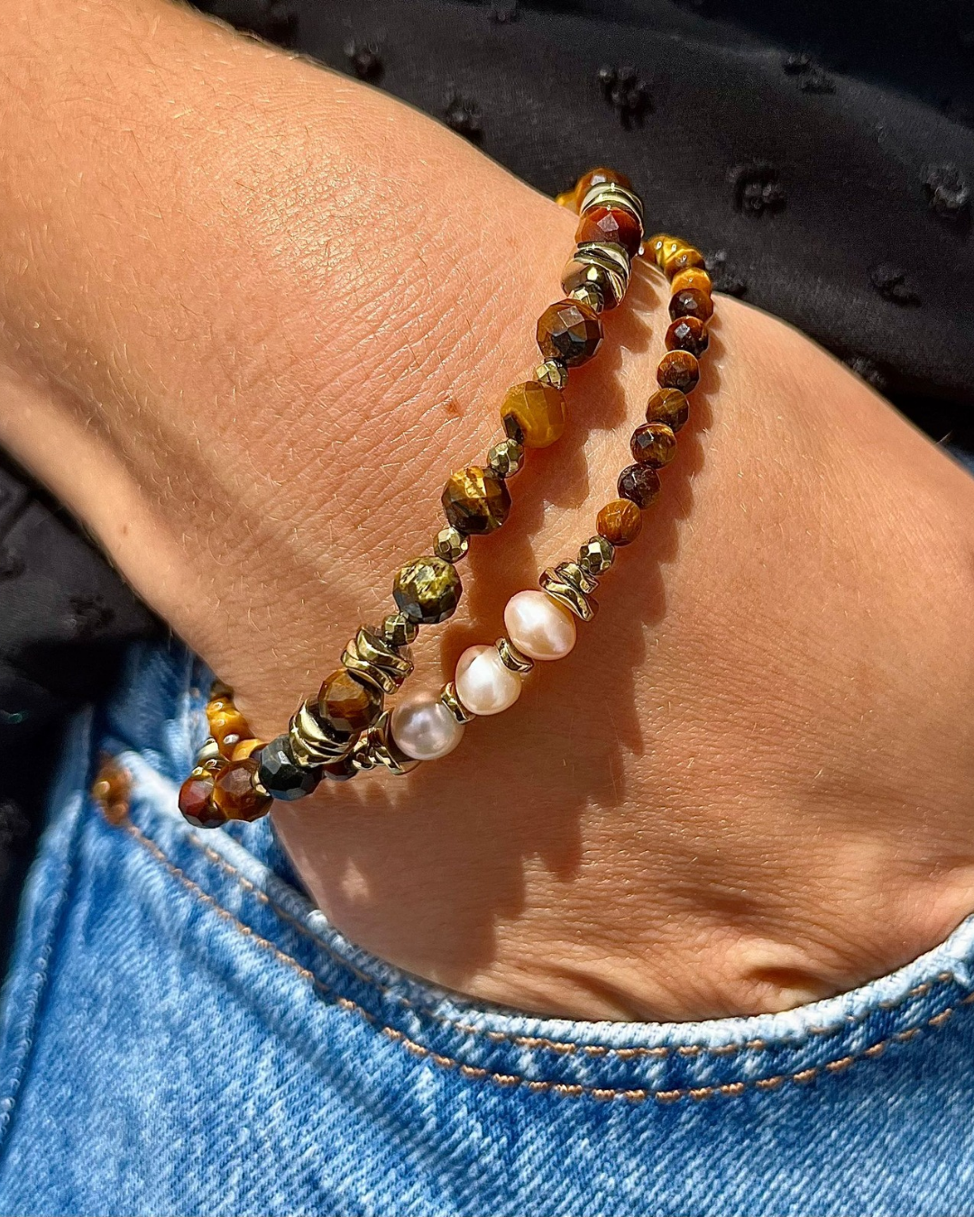 Bracelet Cornélius oeil de tigre et hématites dorées