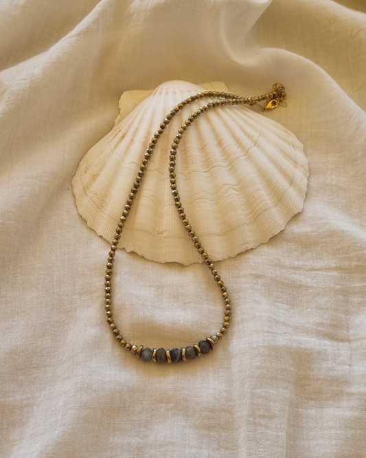 Collier Isabel Labradorite et Hématites dorées