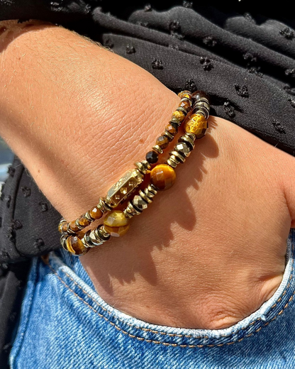 Bracelet Freya oeil de tigre et hématites dorées