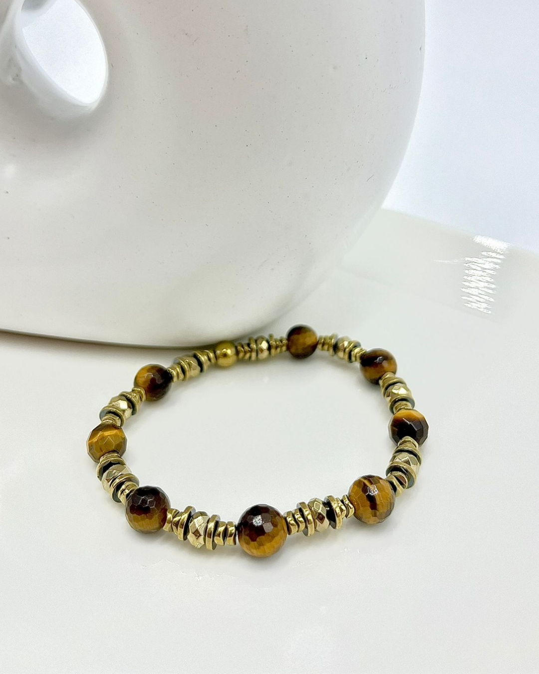 Bracelet Freya oeil de tigre et hématites dorées