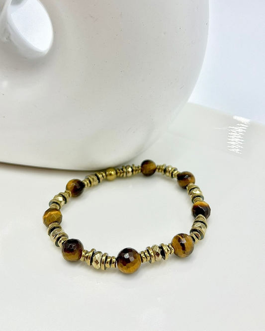 Bracelet Freya oeil de tigre et hématites dorées