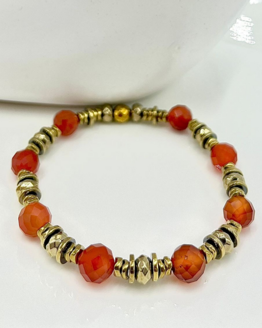 Bracelet Freya Cornaline et Hématites dorées