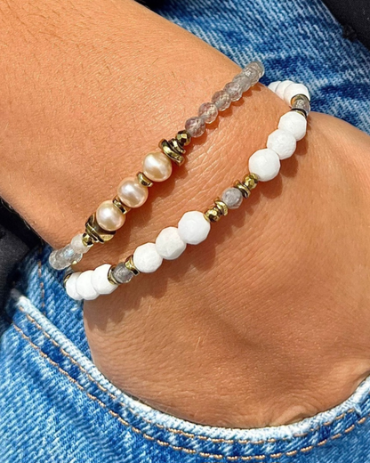 Bracelet Séléna Labradorite, perles de culture et hématites dorées