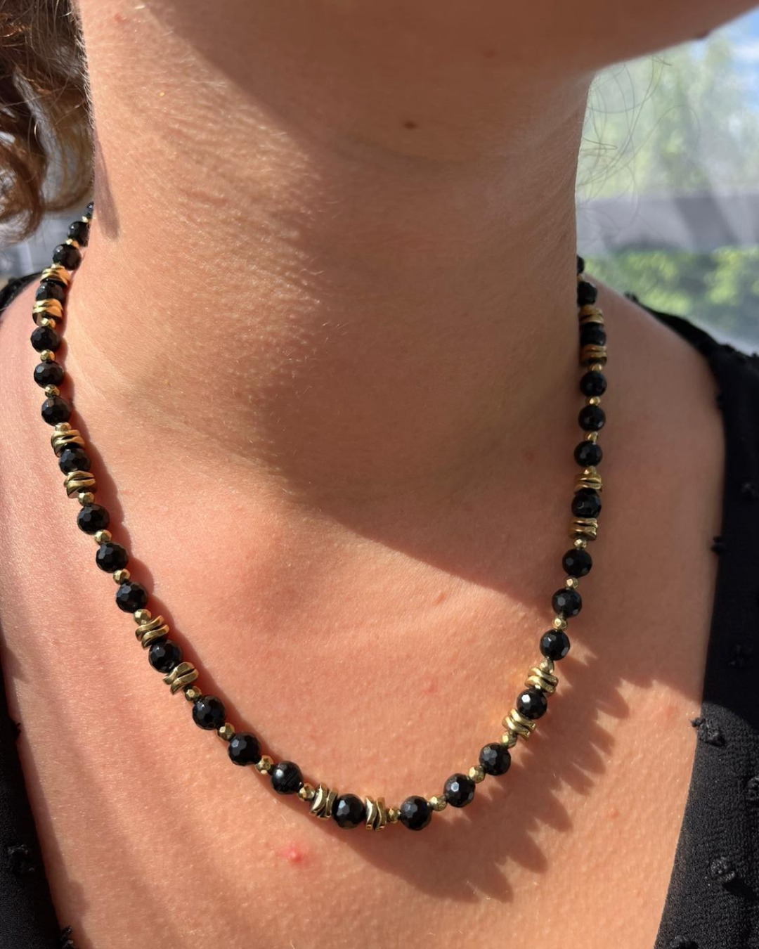 Collier Cornélius Onyx et hématites dorées