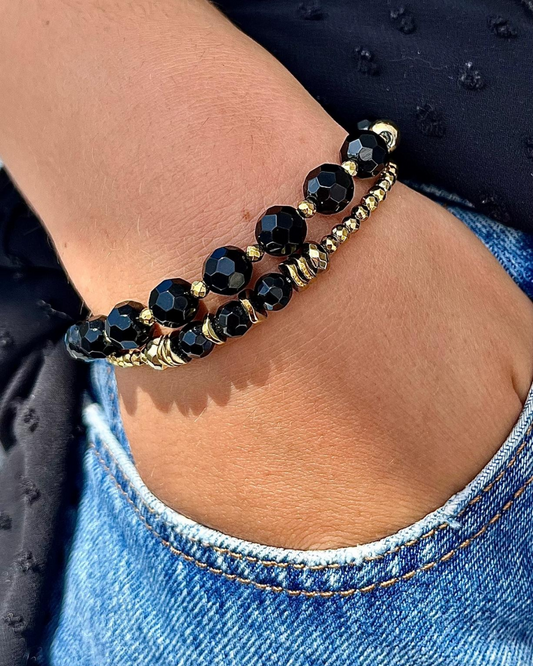 Bracelet Luna Onyx et hématites dorées