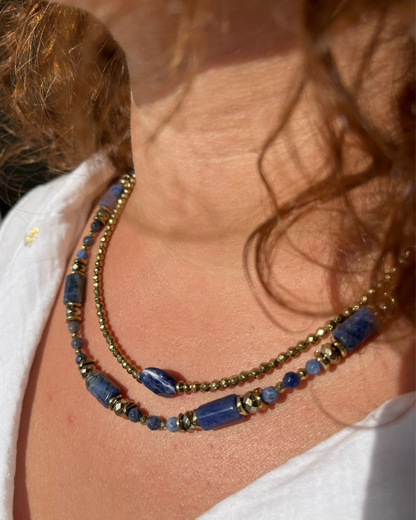 Collier Pamina Sodalite et Hématites dorées