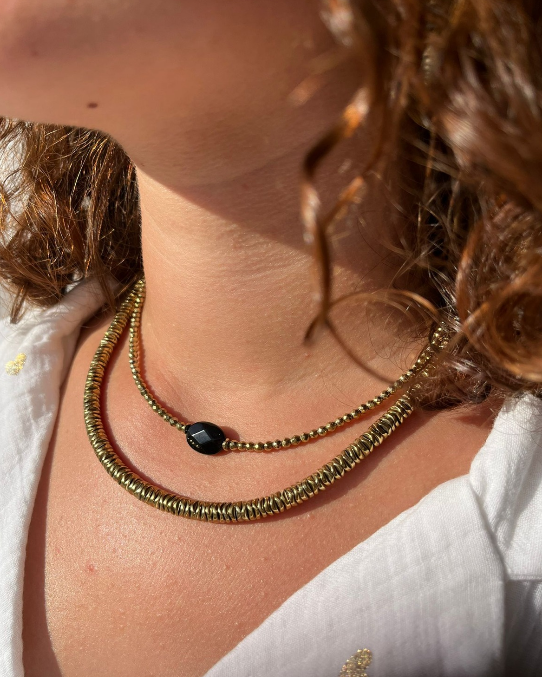 Collier Pamina Onyx et hématites dorées