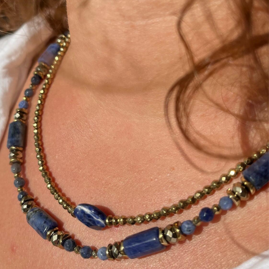 Collier Sodalite et Hématite MÉLUSINE