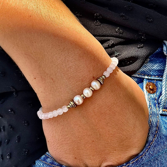 Bracelet Quartz Rose, Hématite et perles de culture SELENA