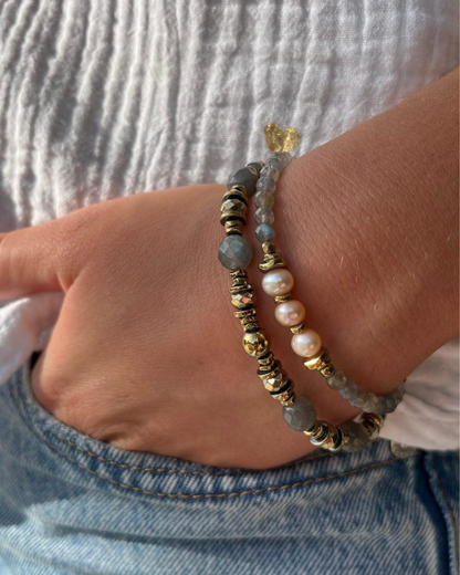 Bracelet Séléna Labradorite, perles de culture et hématites dorées