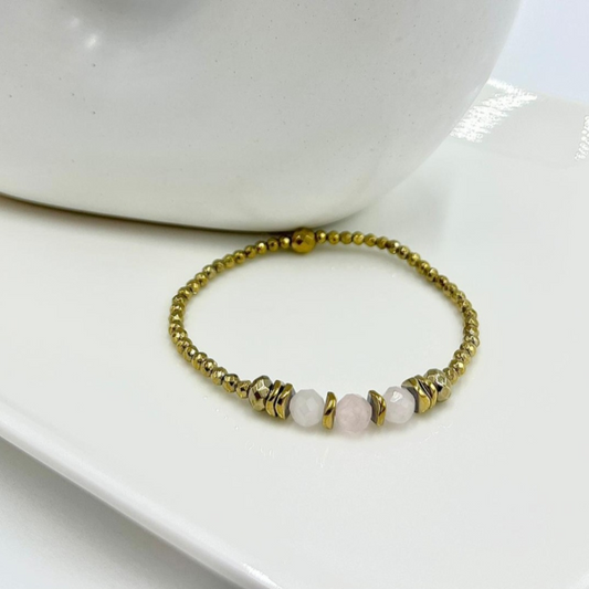 Bracelet Quartz rose et Hématite 
