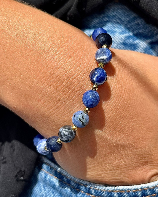 Bracelet Luna Sodalite et hématites dorées