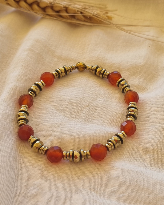 Bracelet Freya Cornaline et Hématites dorées